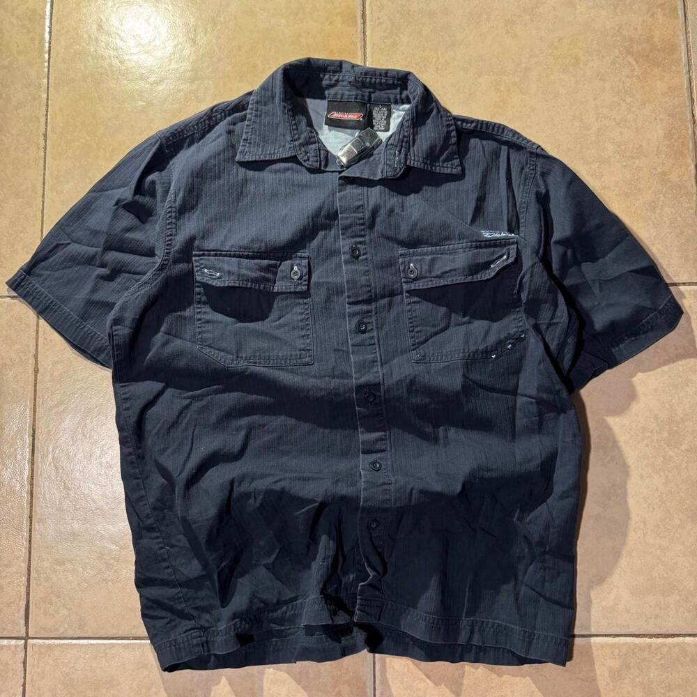 Vintage y2k dickies black cotton button up Size L in Mens